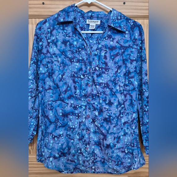 Serengeti Tops - Serengeti Blue and Teal Patterned Cotton Shirt